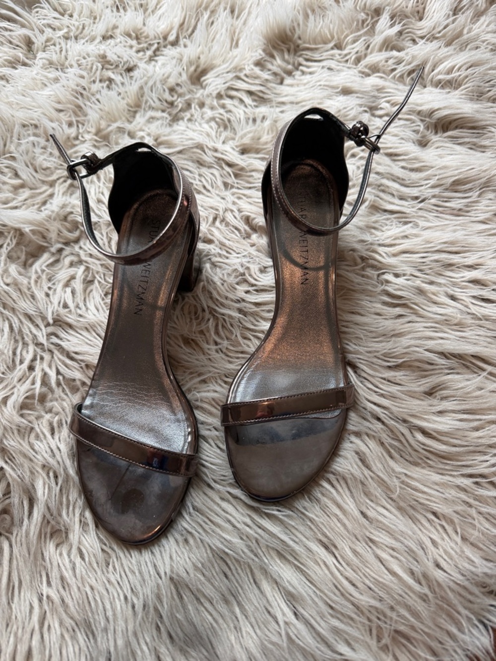 Stuart Weitzman Metallic Bronze Ankle-Strap Heels
